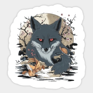 Gloomy Fox Japanese Art Print Sticker